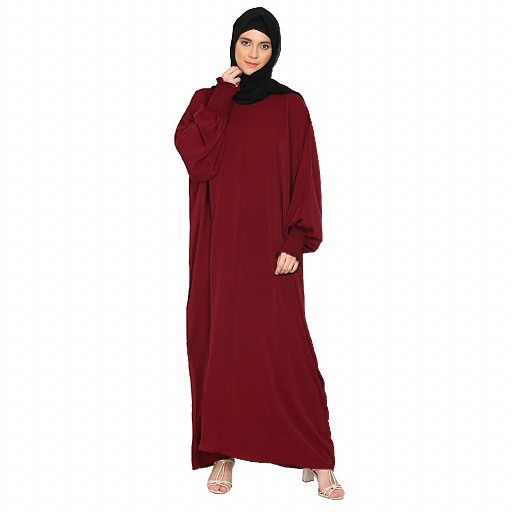 Premium Firdaus Loose Fit abaya with Ruffled Sleeves - Maroon